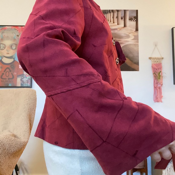 Ou Empereur Ou Rien embroidered blazer jacket in burgundy - Picture 5 of 9